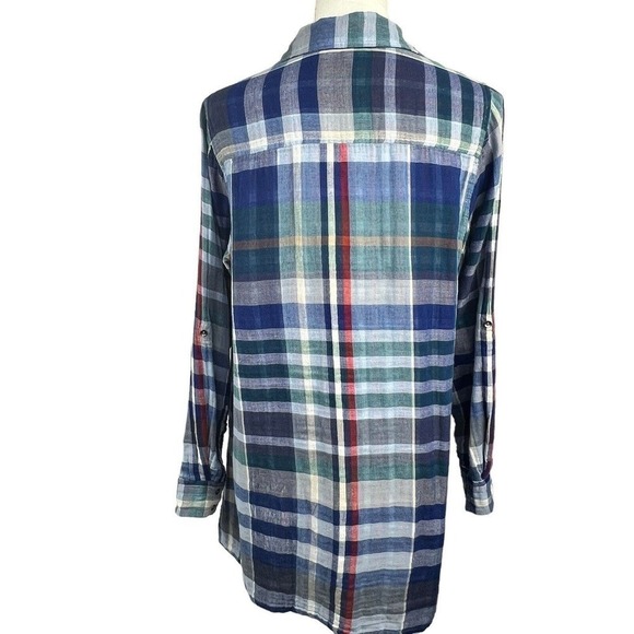 Soft Surroundings Blue Plaid Button Down Shirt Size M Cotton - Picture 9 of 13